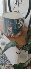 Lampshade, Jungle Animals Teal Safari Leapard Tiger Monkey 10" Wide X 8" high