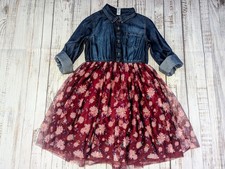 Justice Girls Denim/Tulle Floral Dress Size 12