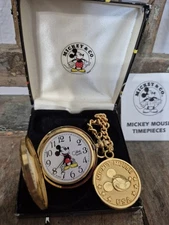 Disney Men's Colibri Mickey Mouse Pocket Watch MINT CONDITION 20+ years old, NIB