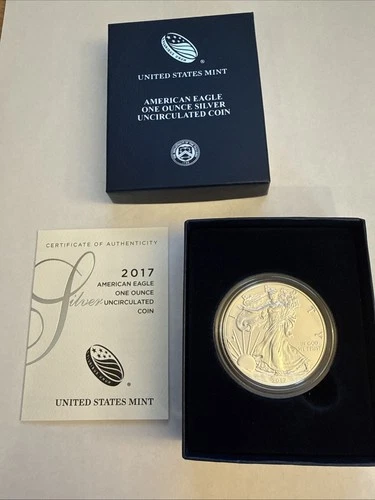 2017-W American Eagle Silver uncirculated Dollar in original Mint box with COA