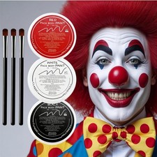 Clown Makeup Kit, White Black Red Face Body Paint Set, Halloween Clown Joker Mak