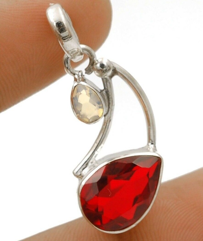 2CT Natural Fire Garnet & Opalite 925 Sterling Silver Pendant @21-4