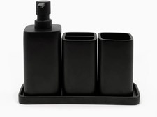 4 Piece Bathroom Accessory Set Matte Black Soap Dispenser Tumbler Tray Holder