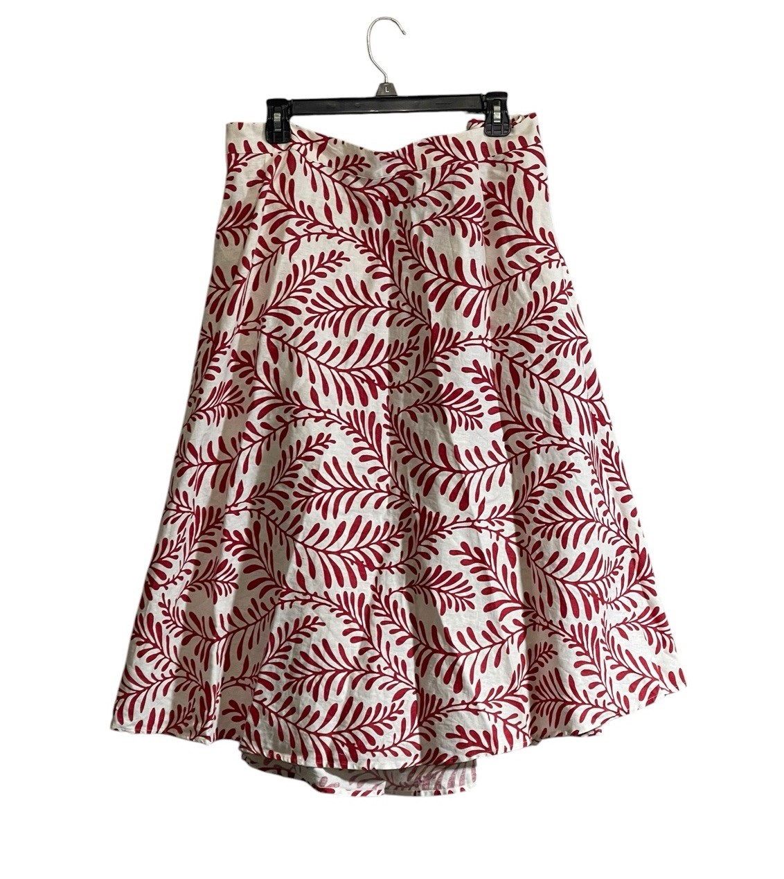 Who What Wear Sz 24W Linen Blend MIdi Skirt Red White Leaf Resort Tropical