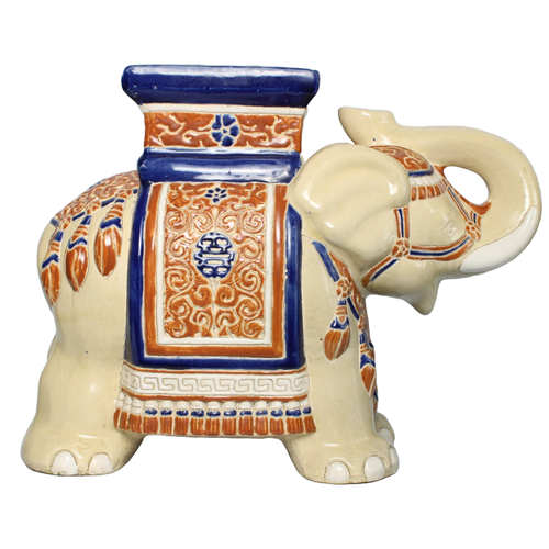 Unique Hand-Painted Ceramic XXL Elephant Plant Stand - Hollywood Regency Style - 第 5/9 張圖片
