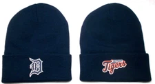 2 FOR 10.95! Detroit Tigers flat logos on two Navy beanie  cap hat. See details