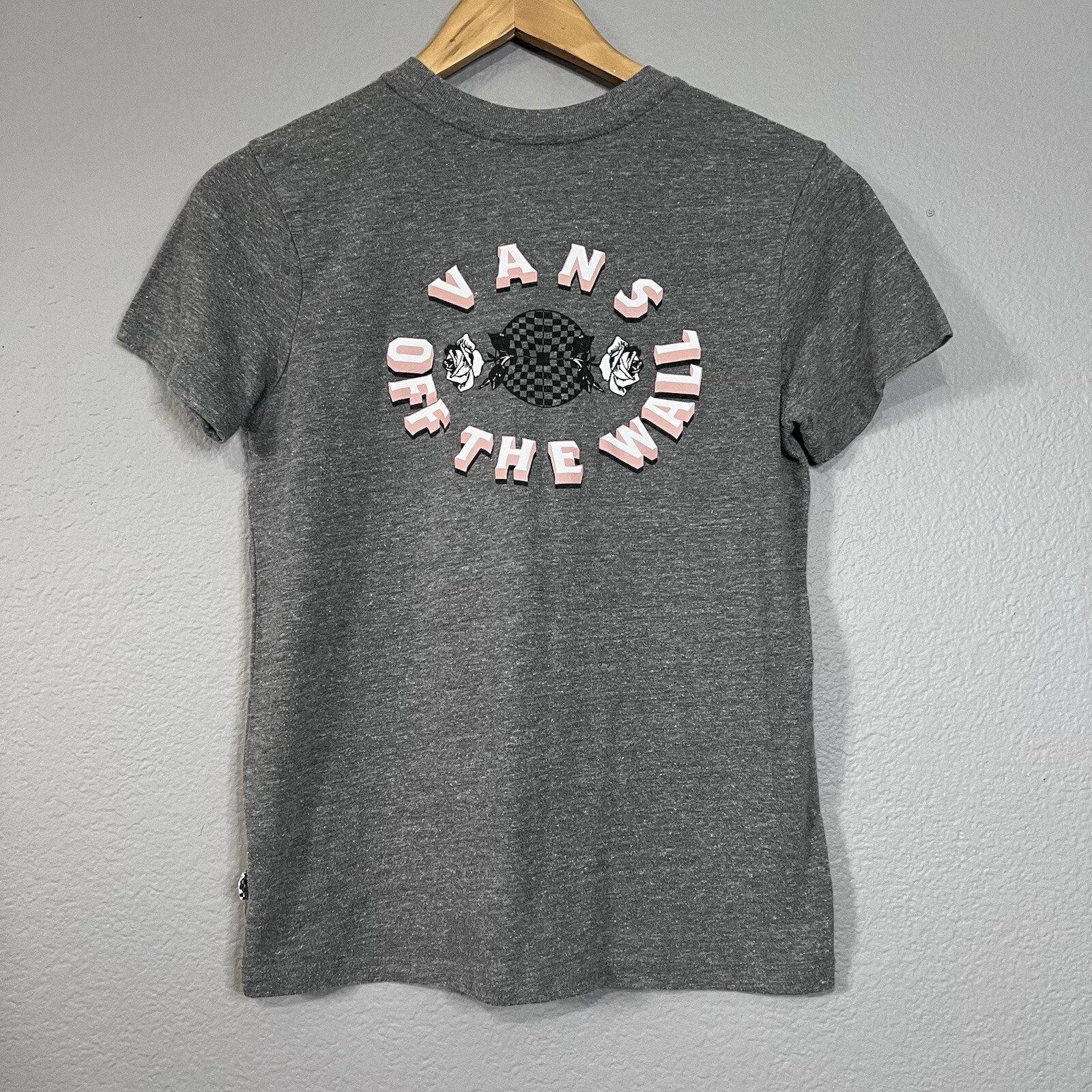 Vans Off The Wall Gray And Pink Rose Graphic Print Tshirt
