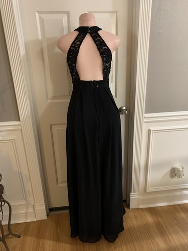 womens Junior Black halter maxi Long dress Size (M) Sleeveless Back Zipper - Picture 8 of 11