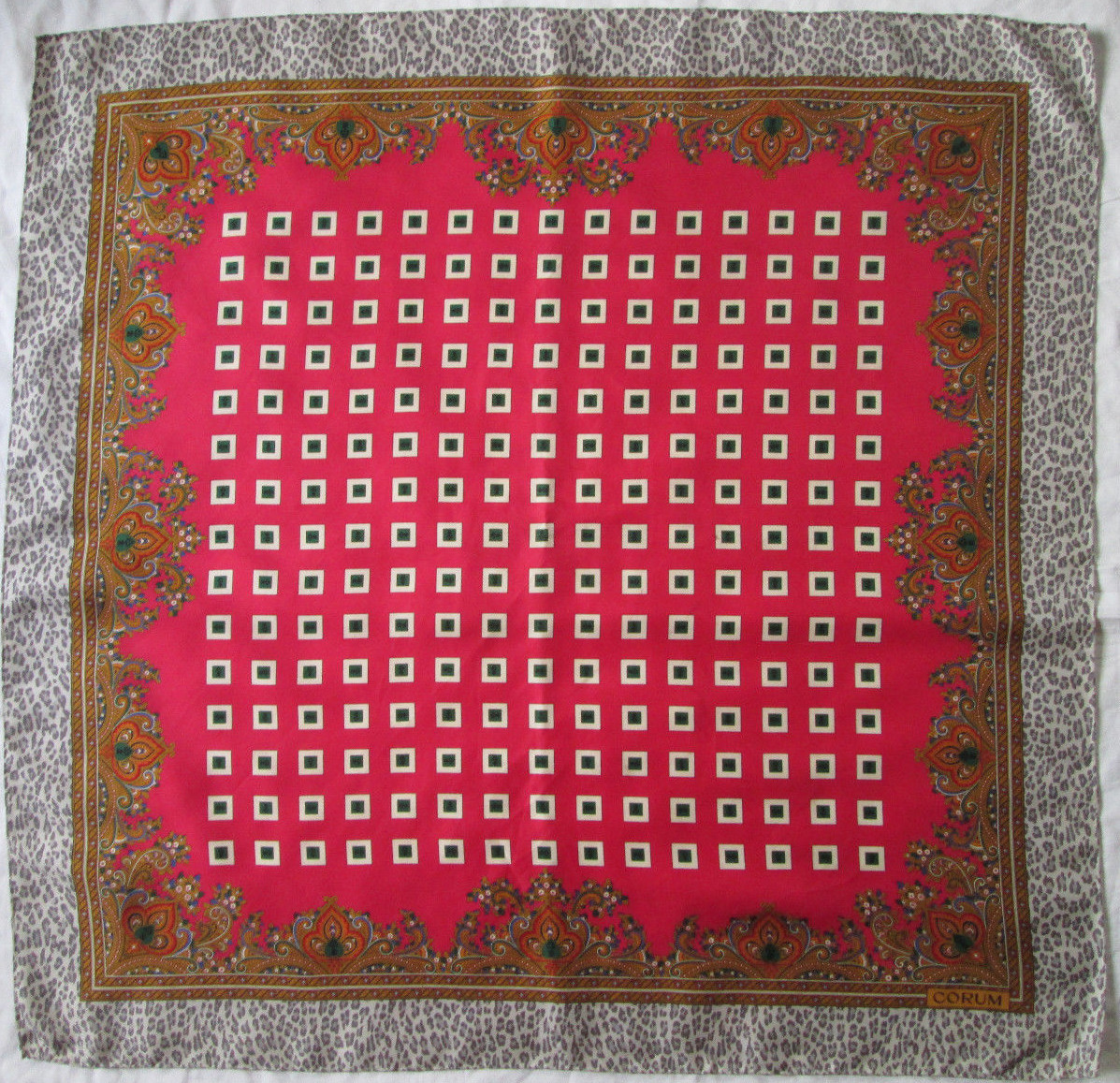 Foulard Carré Corum En Soie 100% - Vintage 48x49 Cm - Ivoire - Occasion Tour De Cou