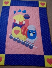 Vintage Cartoon Train Quilted Blanket 41" 55"