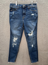 Old Navy Jeans Womens 4 Blue Denim Rockstar Super Skinny Stretch Raw Hem Preppy