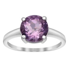 Solitaire Round 9X9 MM Amethyst 925 Sterling Silver Ring