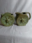 VINTAGE FRANKMA CREAMER AND SUGAR GREEN WAGON WHEEL