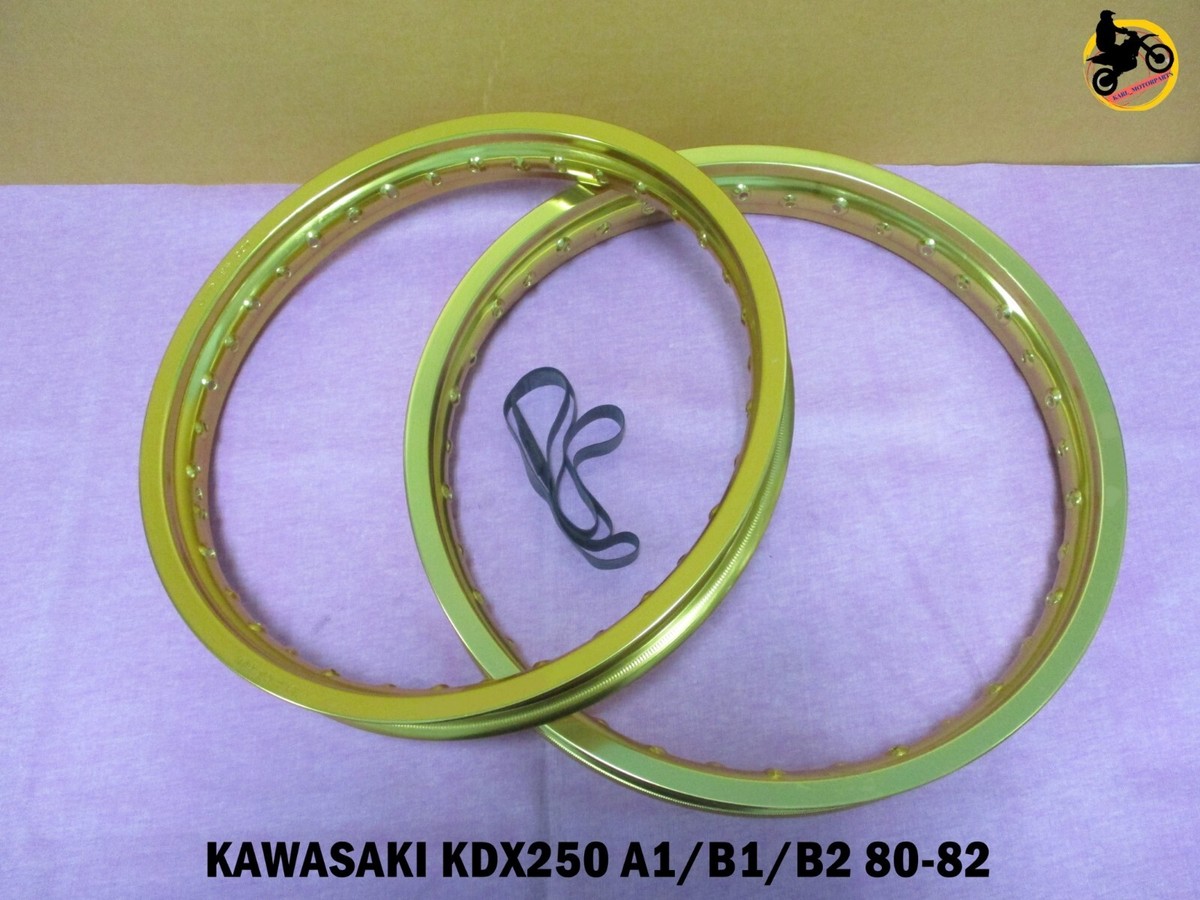 KDX250 ホイール KAWASAKI KDX250 A1 B1 B2 80-82 ALU GOLD F+ R WHEEL RIM SET SERIES7