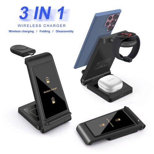 3in1 Wireless Charger Fast Charging Dock For Galaxy Watch Samsung S23 S22 Note20 - Picture 4 of 26