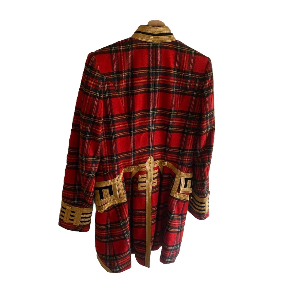 Ralph Lauren Size M Denim & Supply Red Tartan Military Frock Coat Gold Buttons - Image 2 of 4