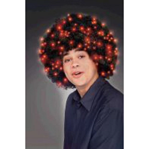 Peluca afro iluminada de fibra óptica negra accesorio de disfraz de adulto unisex disco retro Foto 3 de 4