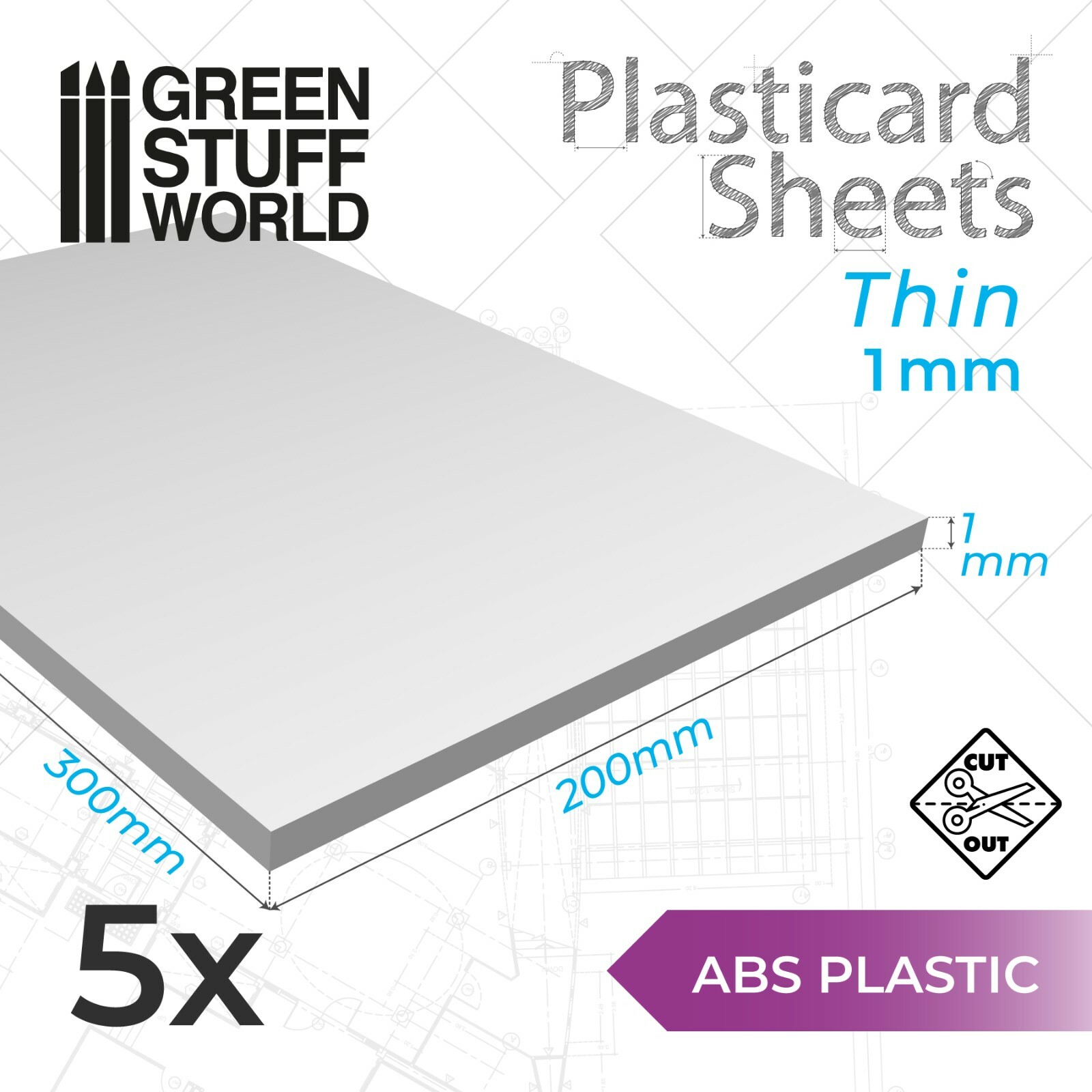 5 Fogli Plasticard Liscio 1mm per Modellismo