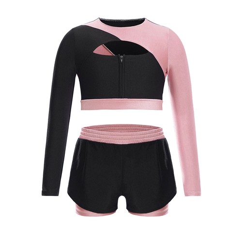 Kids Girls Outfits Gym Suit Dance Set Activewear Keyhole Front Shirts Running - Picture 16 of 31