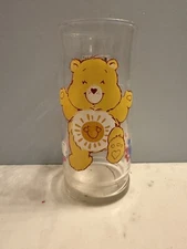 VINTAGE CARE BEAR FUNSHINE BEAR PIZZA HUT GLASS CUP 1983 COLLECTABLE SUNSHINE