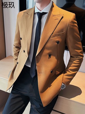 Fashion Mens Double-breasted Blazer Men's Slim Business