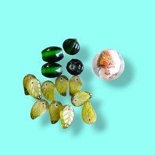 Vintage Asian Japanese Reverse Painted LG Glass Focal Bead Dragon Pressed Molded