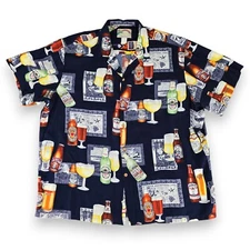 Paradise Found Mens 2XL Shirt Hawaiian Beer Bottle All Over Print Button Up