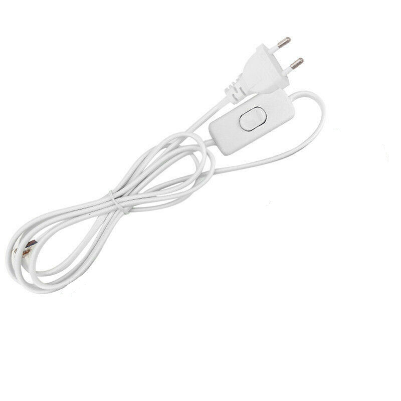 1.8m EU Plug Cable White Line with On/Off Switch Button Power Cord For ...