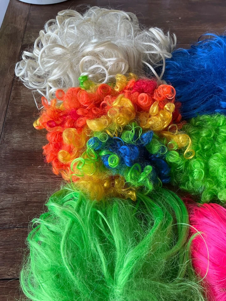 6x Coloridas Pelucas de Fiesta Estilos Mixtos Orgullo Festival Carnaval Vestido Elegante Divertido Foto 3 de 4