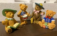 Vintage BC Bronson Teddy Bear Figurine Porcelain Bisque Art Set of 4 