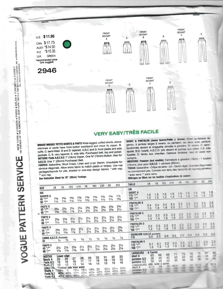 Misses Petite Cuffed Shorts Wide Legged Pants Sizes 8-10-12 Very Easy 1992 Vtg - Image 2 of 4