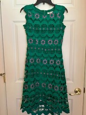 Tasidan Fashion Leisure Green Pink Eyelet Lined Lace Dress XS