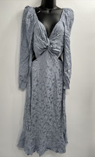 ASTR The Label Lainie Blue Floral Satin Twist Front Cut Out Midi Dress Size M