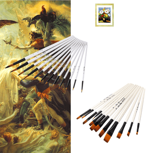 12X Artist Paint Brush Set Nylon Wool Watercolor Acrylic Oil Painting Supplies