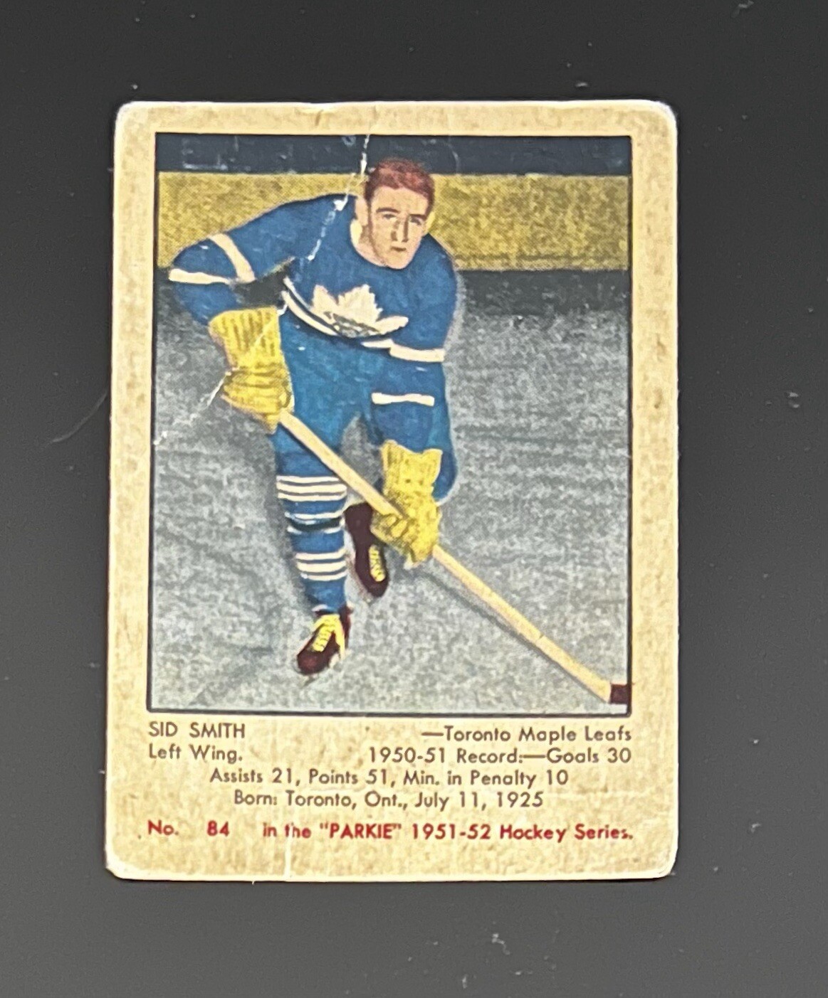 Sid Smith #84 Hockey Cards 1951 Parkhurst trading card — raw and PSA graded price guide