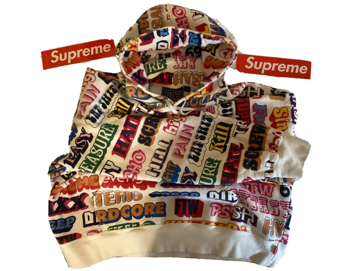 XL Supreme Hysteric Glamour Text Stripe Hoodie Lettering Multicol