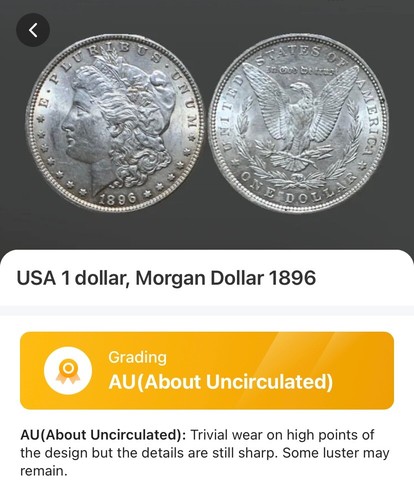 1896 P Morgan Silver Dollar 90% Silver AU/UNC Philadelphia Mint, Beauty! - Picture 3 of 3