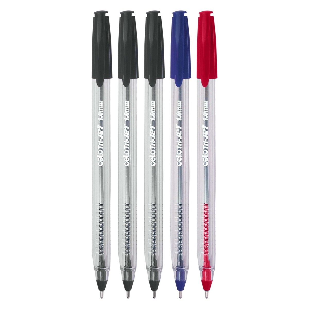 BIC CELLO Tri-Jet Medium Point BLACK Smooth Ball Pens Triangular Soft  Grip