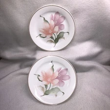 CORELLE Corning PACIFICA SALAD DESSERT PLATES Pink Peach Flowers 7.25" Set of 2