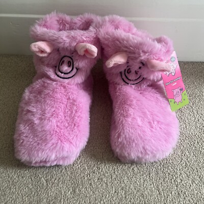 Percy Pig Slippers Fur Booties Ladies Size -8 New With Tags