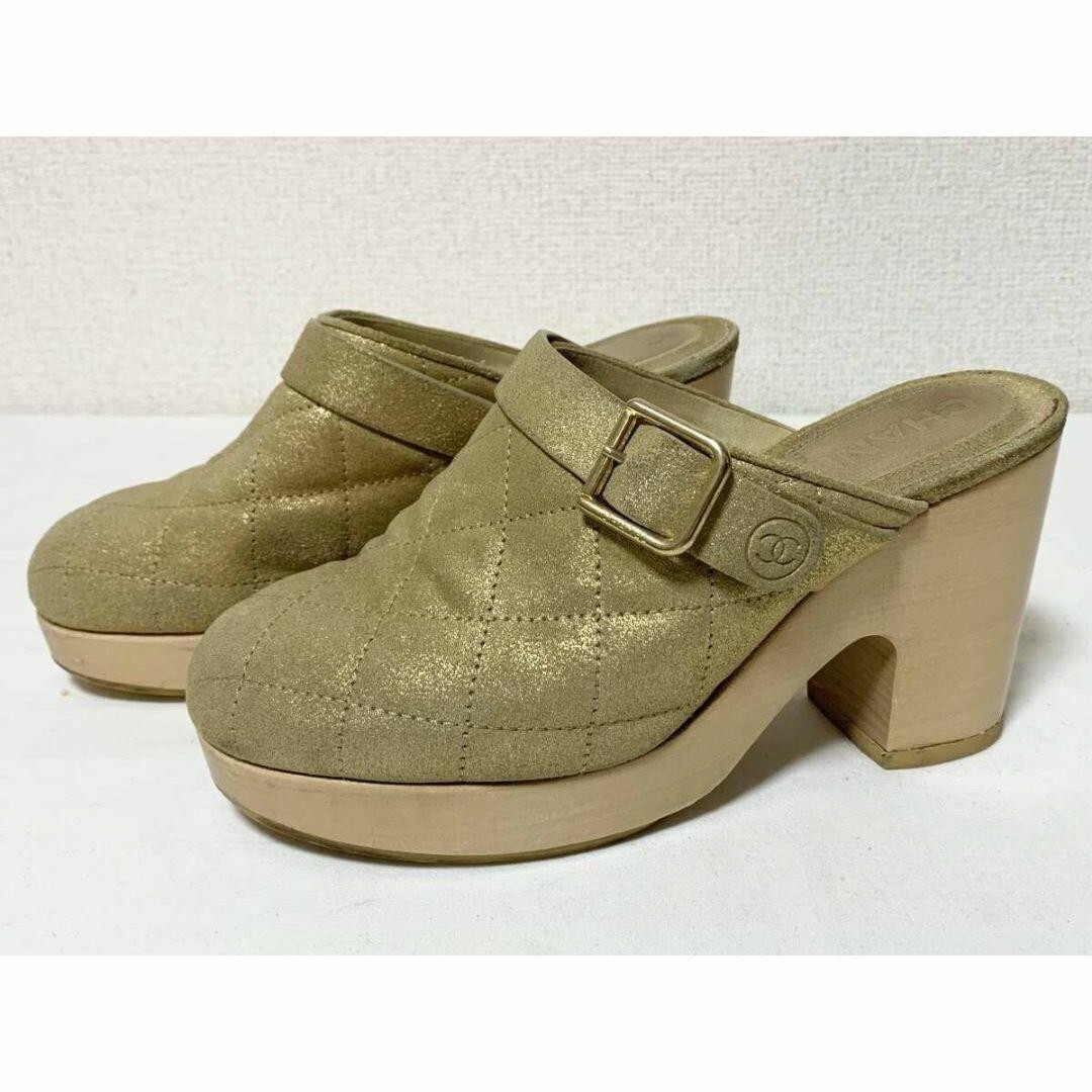 PANTOFOLA D’ORO CHANEL COCO MARK Matelasse pelle sabo sandali scarpe mules donna EU 36 oro