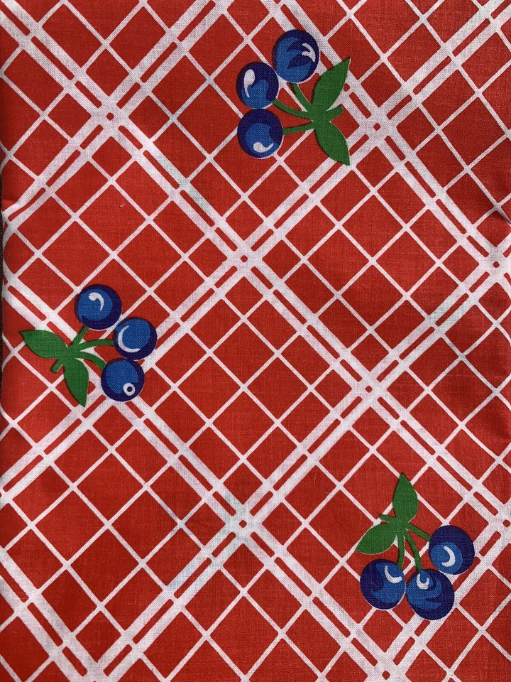 Vintage Joseph Goldinger Fabrics Blueberries & Lattice Pattern Cotton Fabric 58” - Image 3 of 4