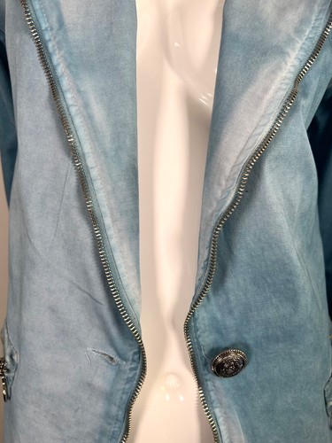 GIGI MODA PUGLIA GIACCA BLAZER JEANS COTONE BLU, CERNIERE E BOTTONI ARGENTO S/M - Foto 2 di 4