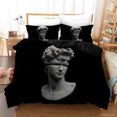 3D Stone Statue Black Background Quilt Cover Set Bedding Sets Pillowcases 64