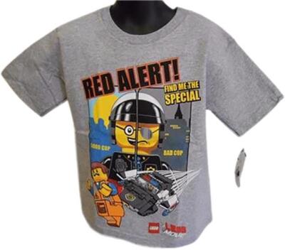 NEW Lego Movie ''RED ALERT'' Bad Cop KIDS Size 4 Gray Shirt