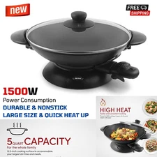Electric Wok 5-Qt Pan Cooking Asian Chinese Food Frying Steaming Sear Nonstick