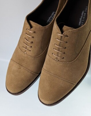 The Men\'s Store Men\'s Lace Up Cap Toe Dress Shoes Tan Suede Size 11.5 MSRP $195 KaLI_store Men Shoes Mens Leather Updated Classic Cap Toe  main image 4