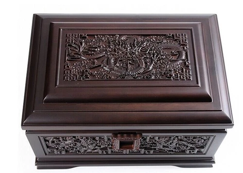 Solid Ebony Wood Carved Dragon Wooden Cremation Urn Funeral Box - Picture 3 of 3