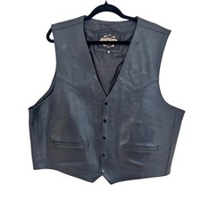 Guide Gear Vintage Mens 2XL Black Leather Moto Vest 5-Button Lined Conceal Carry
