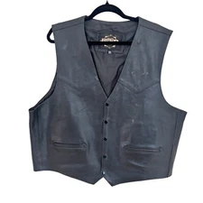 Guide Gear Vintage Mens 2XL Black Leather Moto Vest 5-Button Lined Conceal Carry